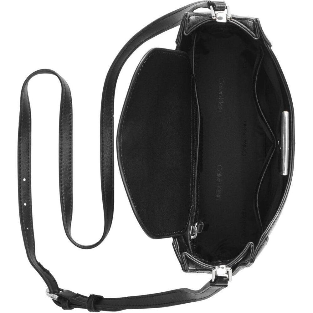 Womens Crossbody Bag Vegan Leather Small Black Silver Secure Interior Pockets - Picture 4 of 5